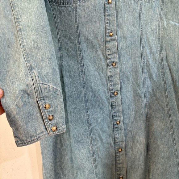 Vintage Denim Maxi Dress Long Line Pearl Snap Buttons Cowgirl Chambray Cottage - Picture 4 of 12